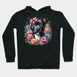 A staffordshire bull terrier decorated with beautiful colorful flowers. Hoodie